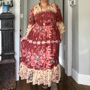 Anthropologie Plus Size Othilia Carmela Floral long balloon sleeve maxi dress